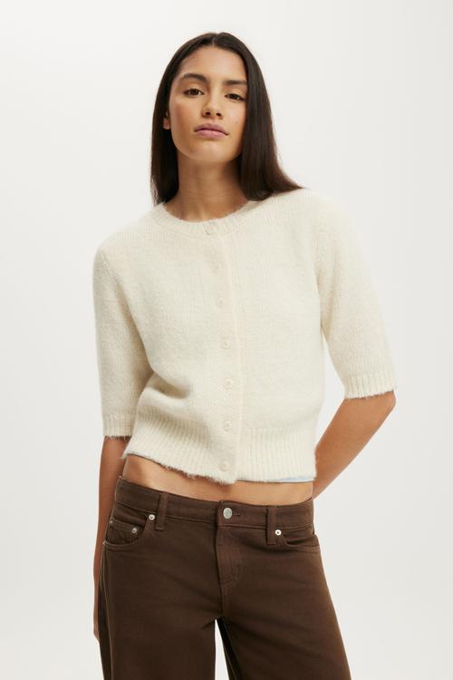 Short Sleeve Fluffy Cardi - Porcelain