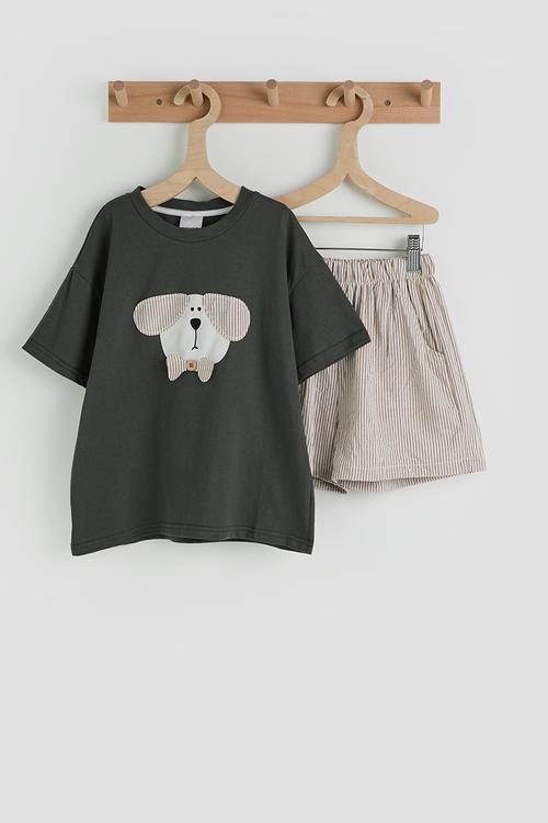 Puppy placement tee & shorts - brown/beige