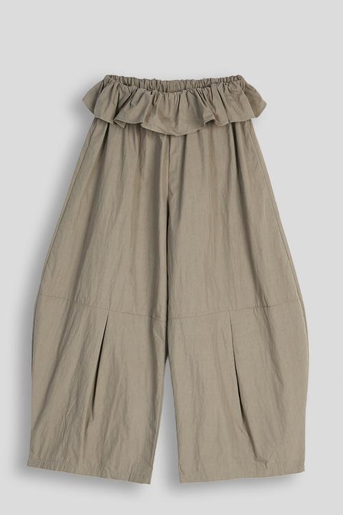 Pleated barrel wide-leg trousers with waist ruffle - taupe