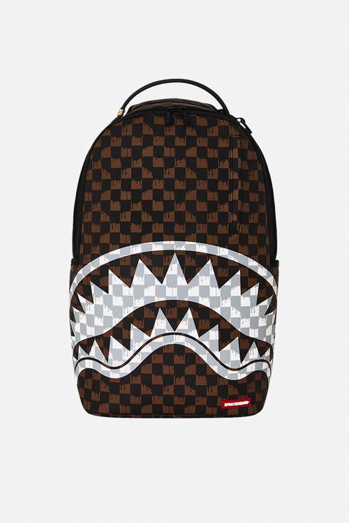 Brown And Cream Drip Check Shark Backpack - Brown