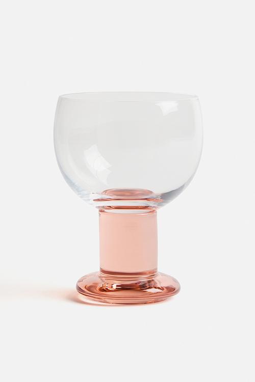 Mouth-blown wine glass - transparent/pink