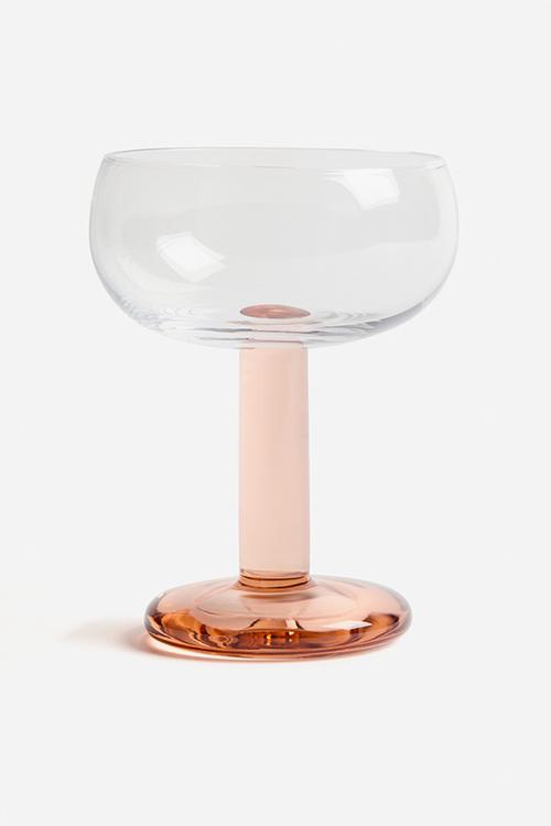 Mouth-blown coupe glass - transparent/pink