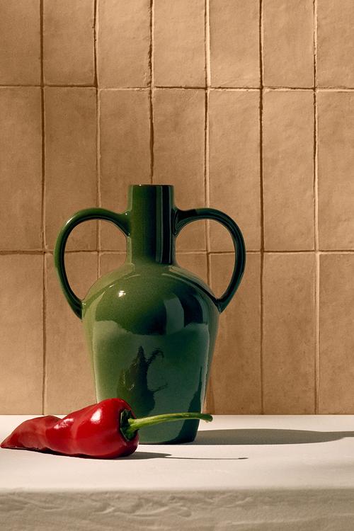 Terracotta vase - moss green