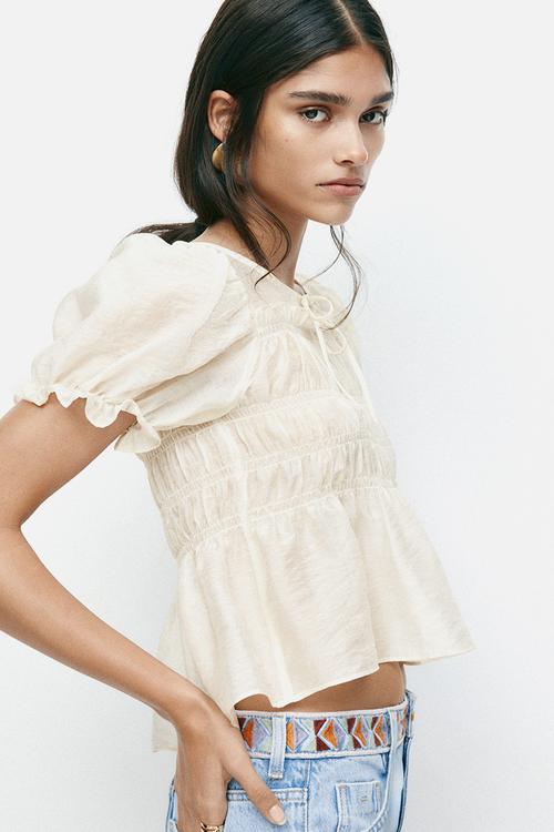 Smocked blouse - cream