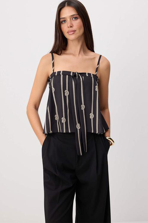 Rope Pattern Chiffon Blouse - Black