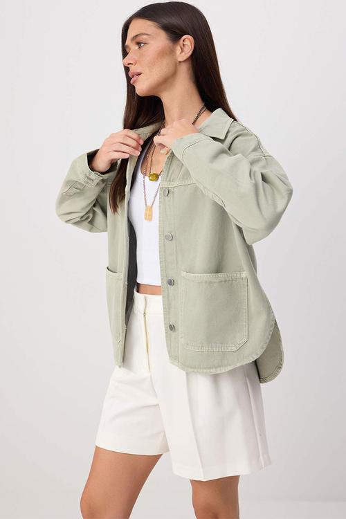 Oversized Shirt Collar Denim Jacket - Mint