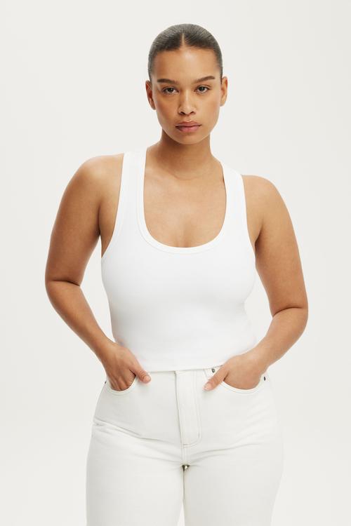 Hold Me Scoop Neck Racerback Tank - White