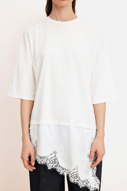 Lace Detail Jersey Top - White