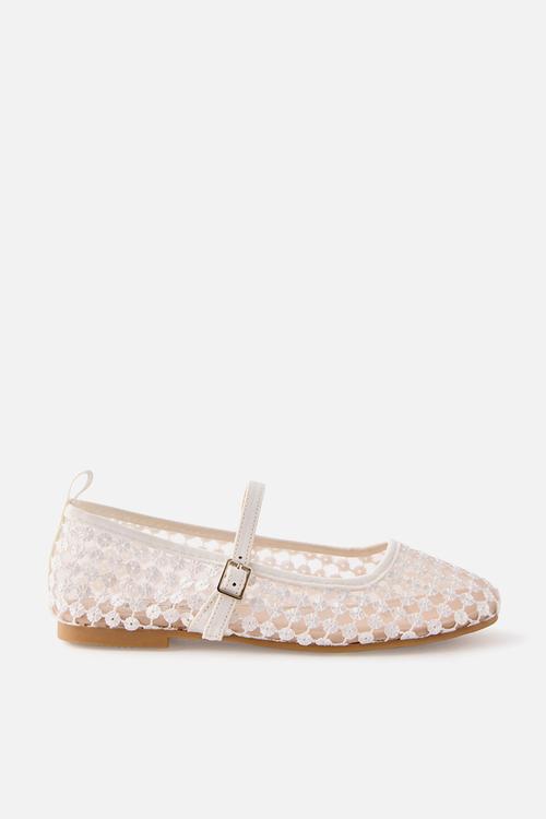 Kids Ballet Flat - White/Sequin Mesh