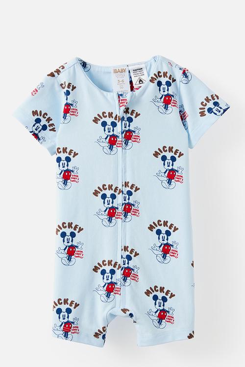 Growie Short Sleeve Zip Romper License - Lcn Dis Blue Whisper/Mickey Gosh That S Swell