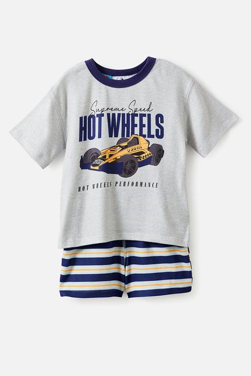 Snoozesoft Short Sleeve Boxer Pj Set License - Lcn Mat Denim Navy/Hot Wheels