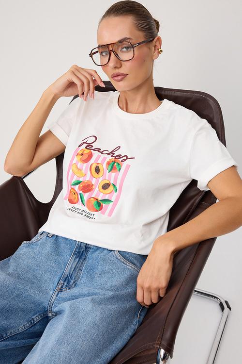 Oversized Printed Cotton Crew Neck T-Shirt - Ecru
