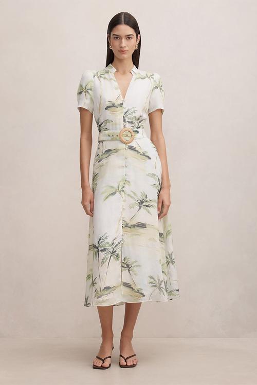 Bree printed shirt midi dress in aegean tropic