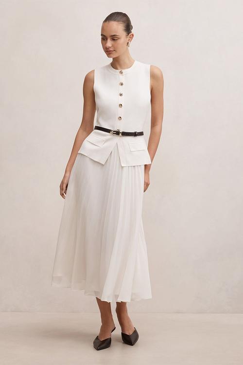 Carrie woven mix knit dress in cream