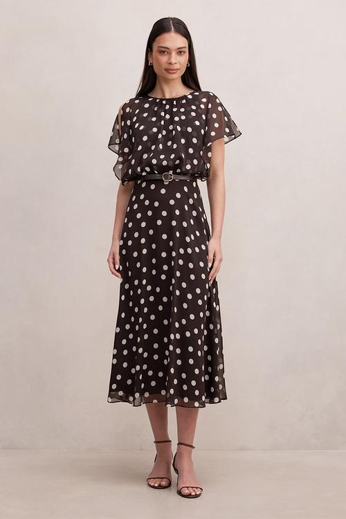 Dalton flutter sleeve midi dress in montale spot