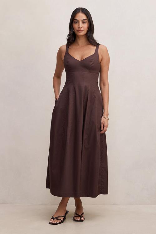 Chessy seamed cotton midi dress in chocolate