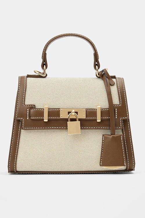 Laurel lock top handle bag - canvas/chocolate