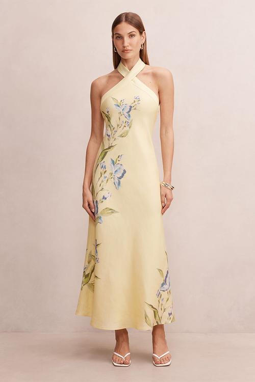 Tabitha halter neck midi dress in light halifax floral