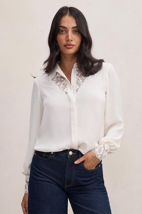 Hannah lace trim shirt in neutral