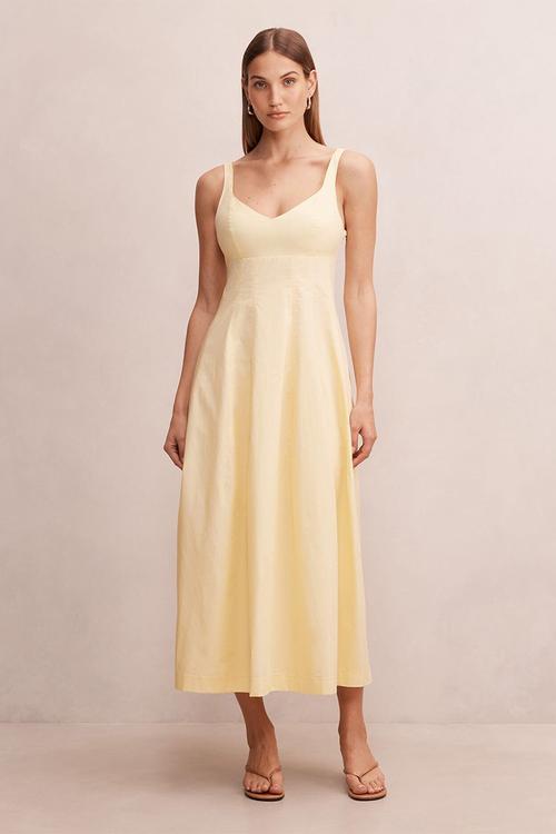 Chessy seamed cotton midi dress in lemon sorbet