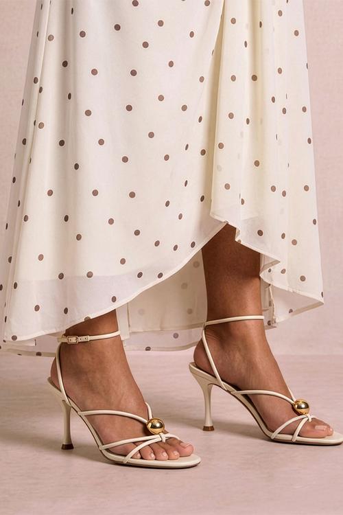 Summer strappy metal trimmed heeled sandal in ivory
