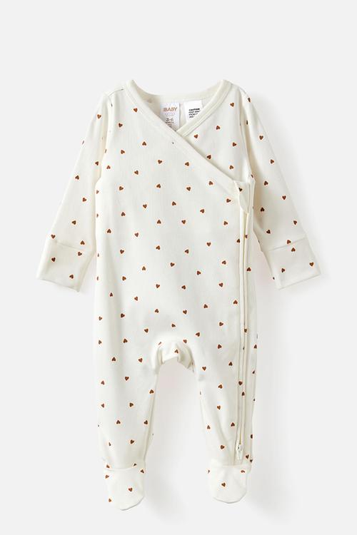 Organic Cross Over Zip Romper - Milk/Little Love Hearts