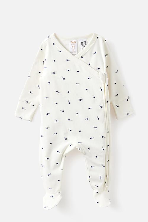 Organic Cross Over Zip Romper - Milk/Shooting Stars