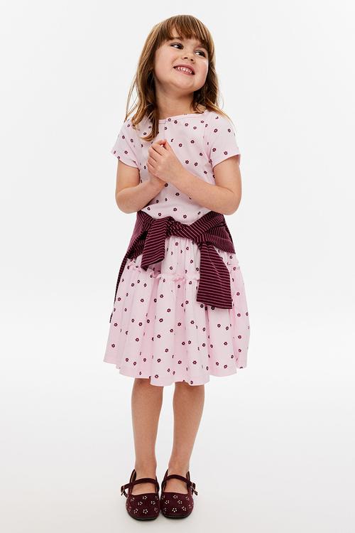 Boat Neck Short Sleeve Dress - Ballet Pink/Floral