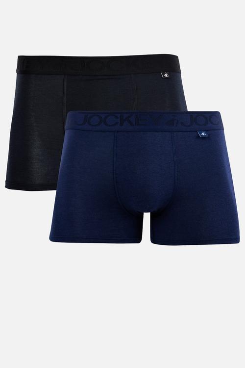 2Pk Plain Viscose Cotton Stretch U-Pouch  Trunks-Blk/Navy