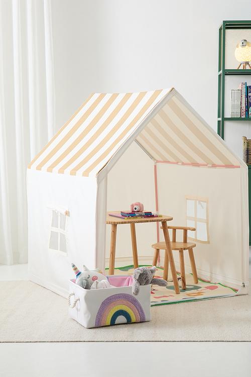 Indoor play tent - neutral/maroon stripes