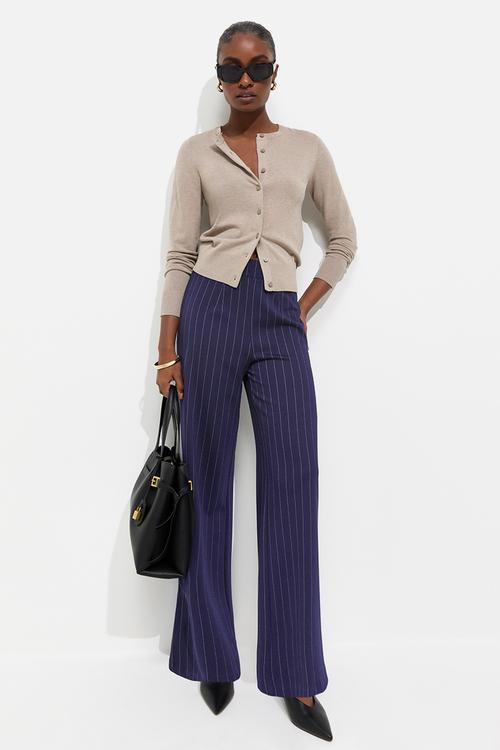 Susan Stripe John Jersey Wl Trousers - Blue Pinstripe