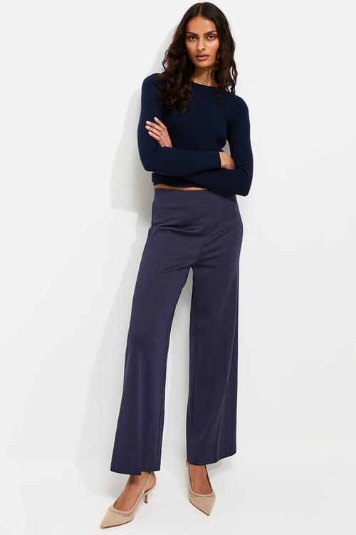 John Jersey Wide Leg Trousers - Navy