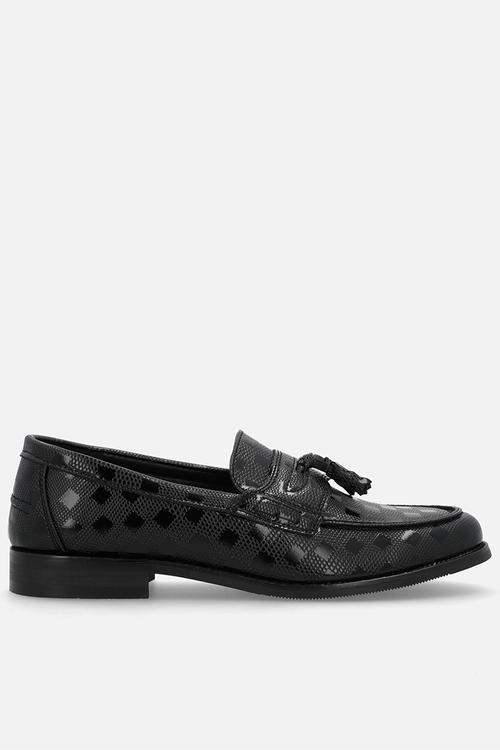 Textured print Tassel Slip on -  Black