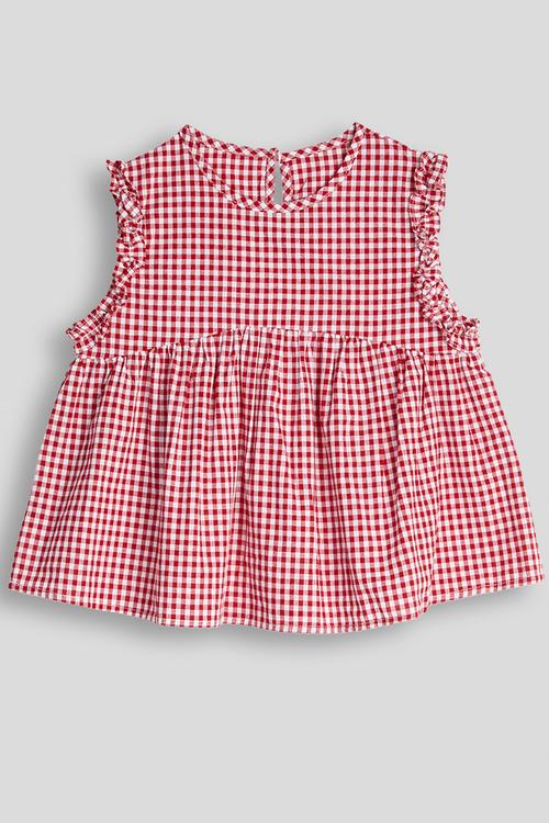 Gingham ruffled armhole tunic top - red