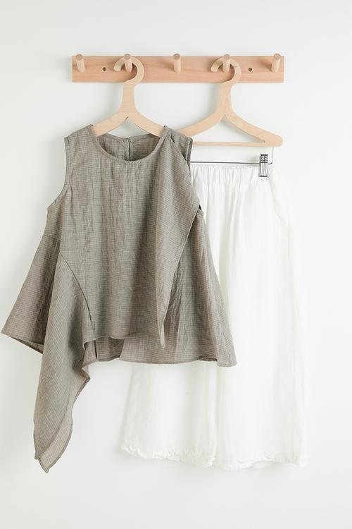 Asymmtrical blouse with wide leg pants - brown/white