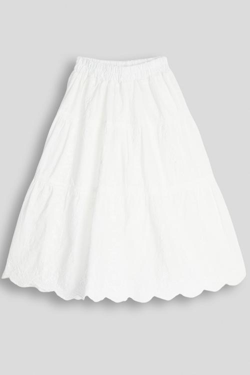 Broderie gypsy skirt with scalloped hem - white