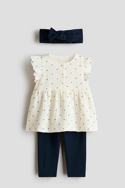 3-Piece cotton set - navy blue/spotted