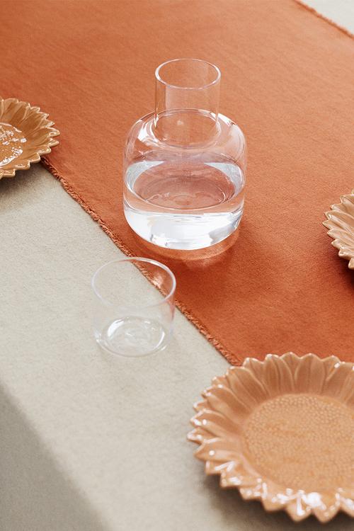 Linen-blend fringed table runner - orange