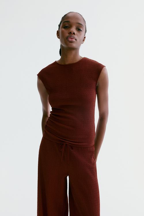 Textured jersey top - rust red