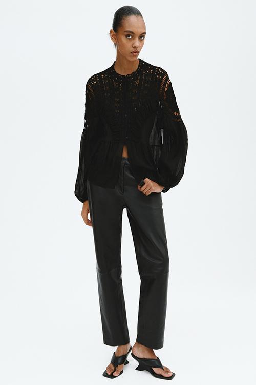 Crochet-look blouse - black