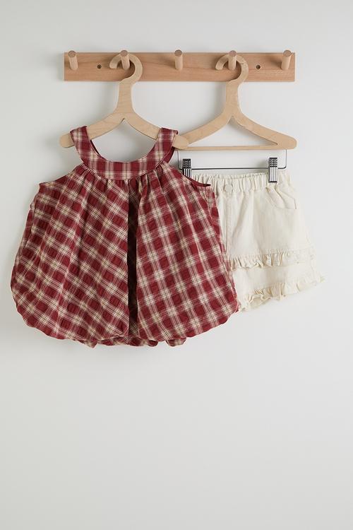 Check halter neck top with ruffle shorts - red/white