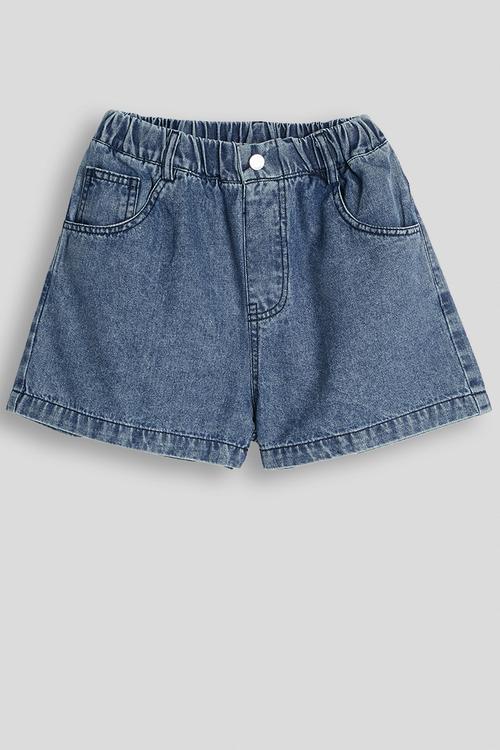 Denim shorts with mock pockets - blue
