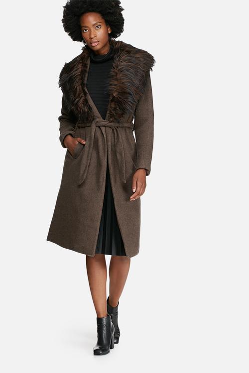 New Scoop faux fur collar coat