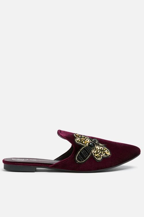 Embroidered bee velvet mule