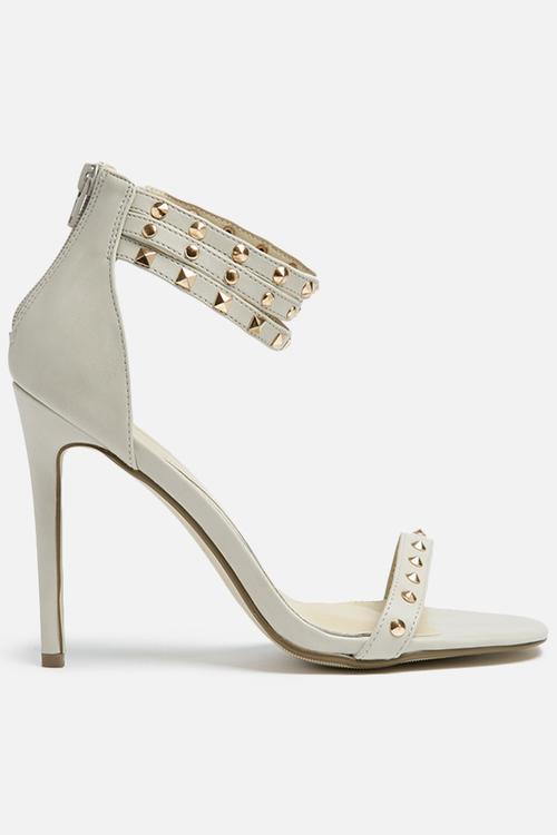 Studded ankle strap heel