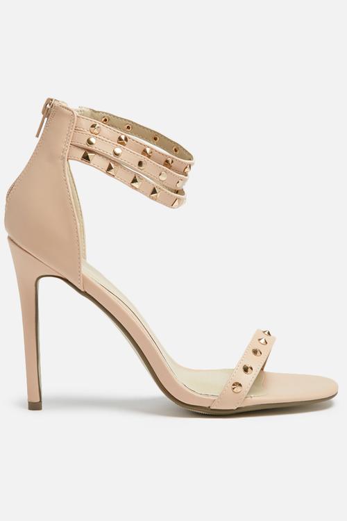 Studded ankle strap heel