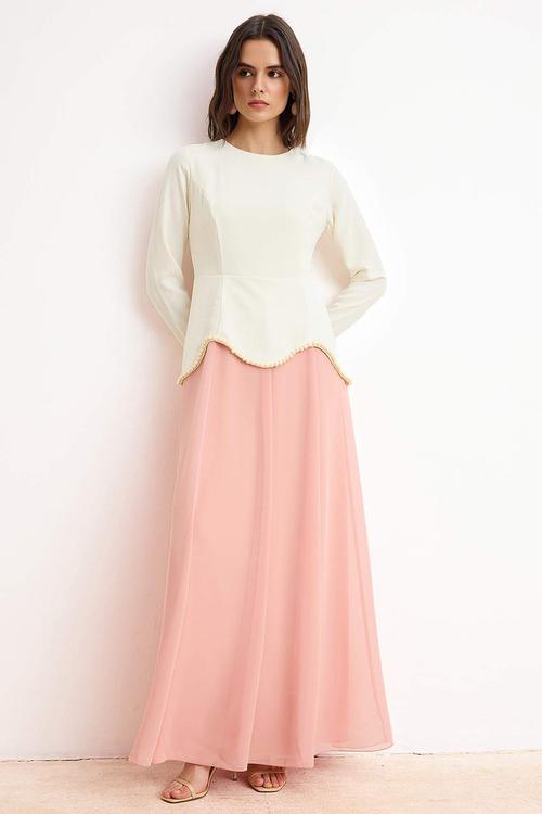 Pearl Detail One-Piece Evening Dress - Pink