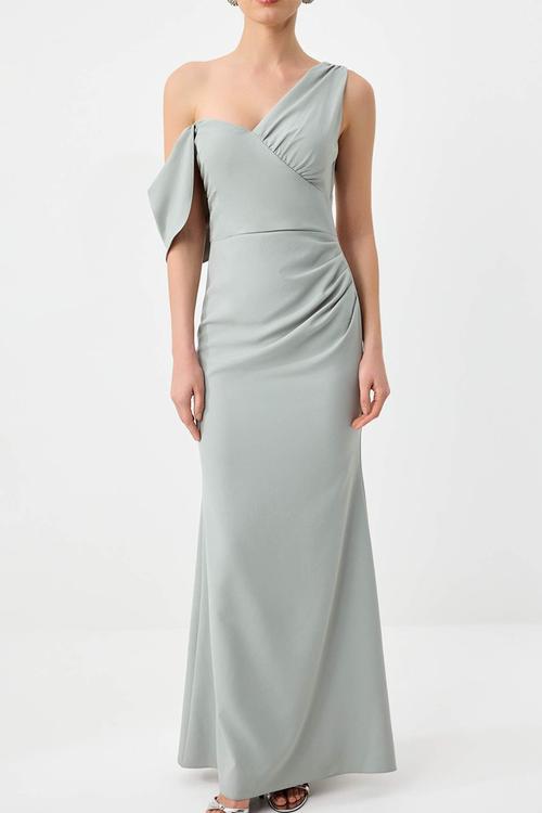 V-Neck Fish-Tail Maxi Evening Dress - Mint
