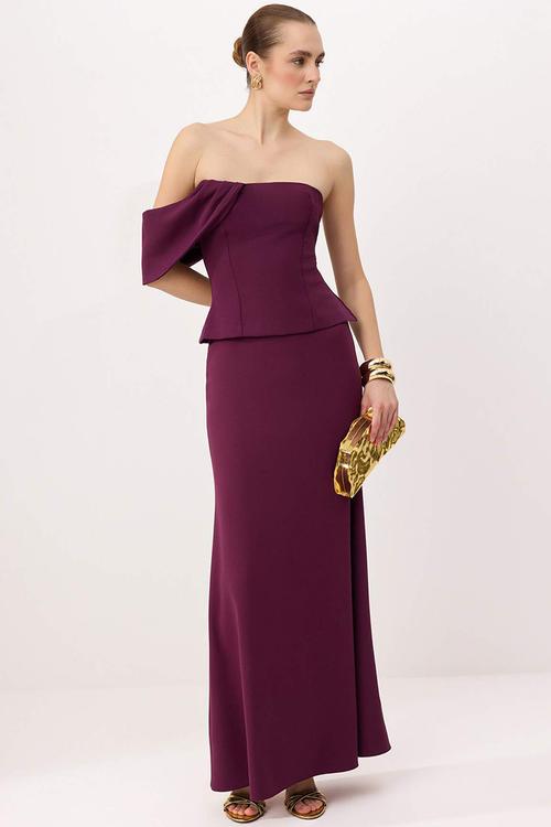 Strapless Straight-Cut Maxi Evening Dress - Plum