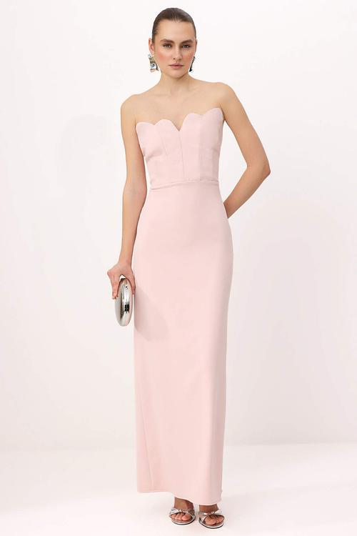 Strapless Straight-Cut Maxi Evening Dress - Powder